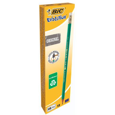 Rechizite Școlare - Creion grafit hb cu guma eco evolution 655 12/cut bic