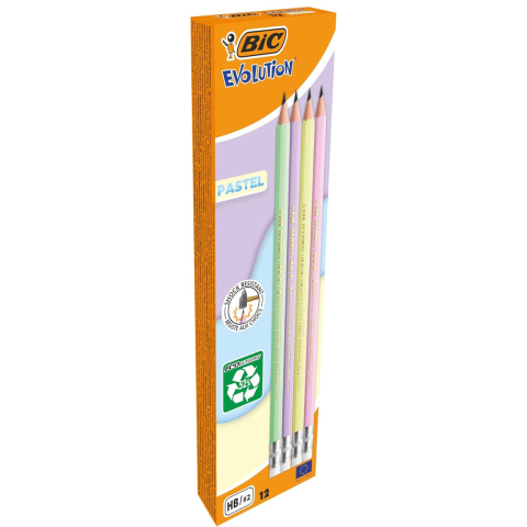 Creioane Grafit, Creioane Mecanice si Ascutitori - Creion grafit hb cu guma eco evolution pastel 12/cut bic