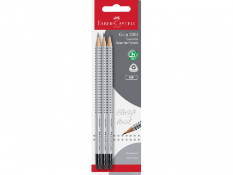 Creioane si Ascutitori - Creion grafit HB cu gumă grip 2001 Faber-Castell 3 buc/blister