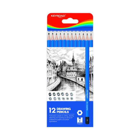 Creioane Grafit, Creioane Mecanice si Ascutitori - Creion grafit Keyroad KR972271, B-8B / HB-6H, corp hexagonal albastru, fara guma de sters, set 12 buc