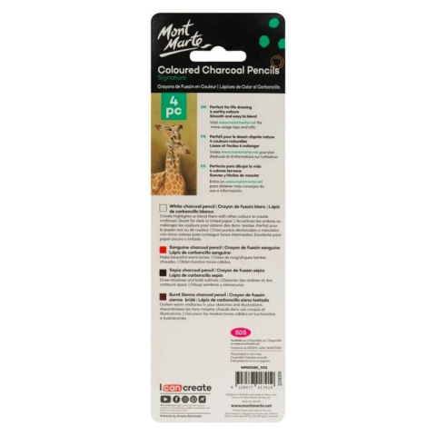 Creion grafit Mont Marte MPN0085, carbune colorat, culori pamantii, set 4 buc [1]
