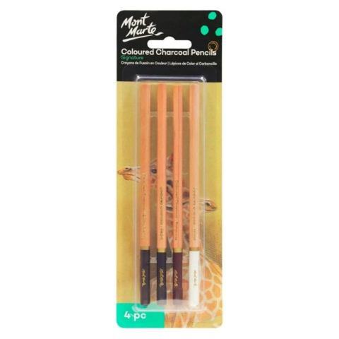 Rechizite Școlare - Creion grafit Mont Marte MPN0085, carbune colorat, culori pamantii, set 4 buc
