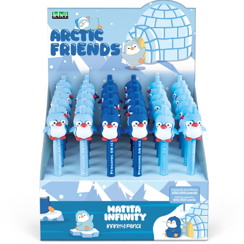 Creioane Grafit, Creioane Mecanice si Ascutitori - Creion Infinity Arctic Friends cu snap, 3 culori  varsta 3 ani+,6 ani+,8 ani+