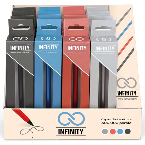 Creioane Grafit, Creioane Mecanice si Ascutitori - Creion Infinity Diagonal cu corp rotund, 4 culori (16 buc/display) varsta 3 ani+,6 ani+,8 ani+