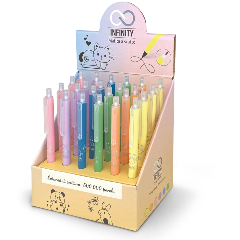 Creioane Grafit, Creioane Mecanice si Ascutitori - Creion Infinity - Pastel cu buton snap, 6 culori  varsta 3 ani+,6 ani+,8 ani+