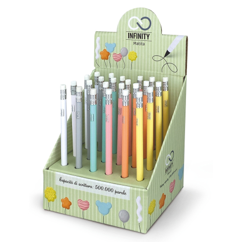 Rechizite Școlare - Creion Infinity - Pastel cu radiera, 6 culori (24 buc/display), copii varsta 3 ani+,6 ani+,8 ani+