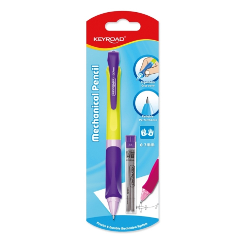 Creion mecanic Keyroad KR971506, 0.7mm, grip ergonomic, corp plastic diverse culori, blister (+1 set mine) [1]