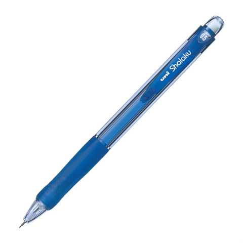 Creioane Grafit, Creioane Mecanice si Ascutitori - Creion mecanic UNI Shalaku M5-100, 0.5mm, grip cauciucat, corp transparent albastru, cu guma de sters