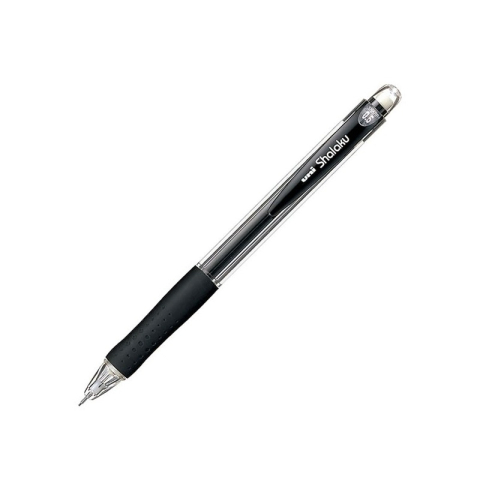 Creioane Grafit, Creioane Mecanice si Ascutitori - Creion mecanic UNI Shalaku M5-100, 0.5mm, grip cauciucat, corp transparent negru, cu guma de sters