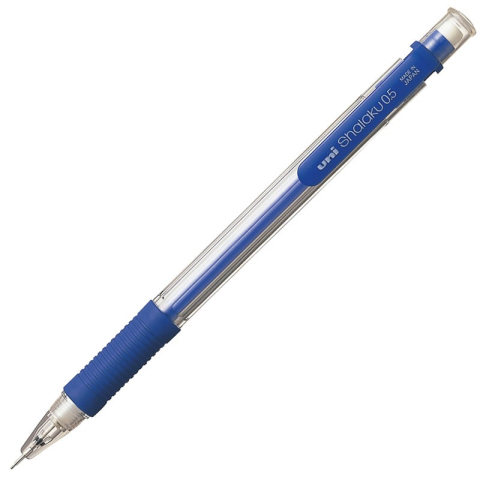 Rechizite Școlare - Creion mecanic UNI Shalaku M5-101, 0.5mm, grip cauciucat, corp transparent albastru, cu guma de sters