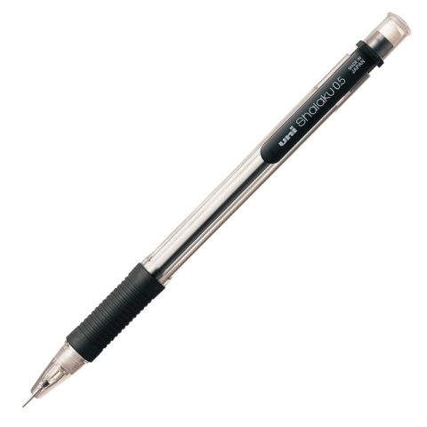 Creioane Grafit, Creioane Mecanice si Ascutitori - Creion mecanic UNI Shalaku M5-101, 0.5mm, grip cauciucat, corp transparent negru, cu guma de sters