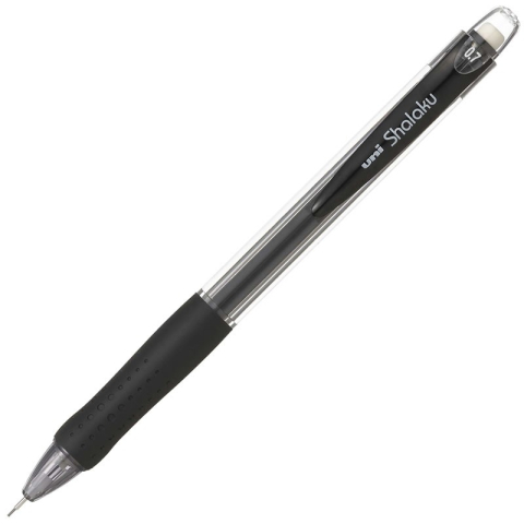 Creioane Grafit, Creioane Mecanice si Ascutitori - Creion mecanic UNI Shalaku M7-100, 0.7mm, grip cauciucat, corp transparent negru, cu guma de sters