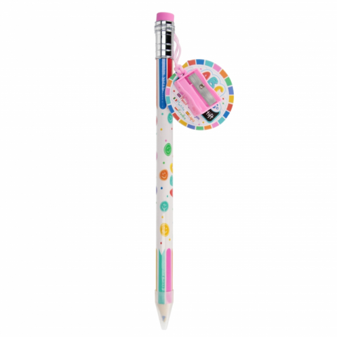 Creioane si Ascutitori - Creion multicolor Trendhaus Jumbo XXL CH31235, HB, cu guma de sters si ascutitoare