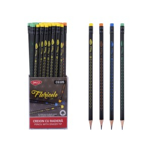 Rechizite Școlare - Creion negru cu radiera floricele daco cg105 72 buc