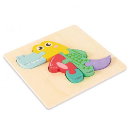 Puzzle cu piese mari - Puzzle incastru din lemn, educativ, format 3D cu Crocodil.