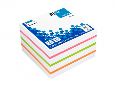 Birotică și Papetărie - Cub notes adeziv 75 x 75 mm, 450 file, Info Notes