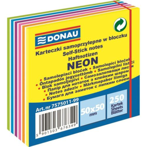Jucării și Jocuri pentru copii - Cub notite adezive DONAU 50 x 50 mm 250 file 6 culori mixate neon/pastel  