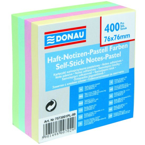 Jucării și Jocuri pentru copii - Cub notite adezive DONAU 76 x 76 mm 400 file culori pastel 