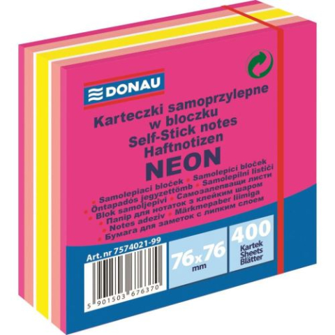 Jucării și Jocuri pentru copii - Cub notite adezive DONAU 76 x 76 mm 400 file roz mixat 5 culori neon/pastel  