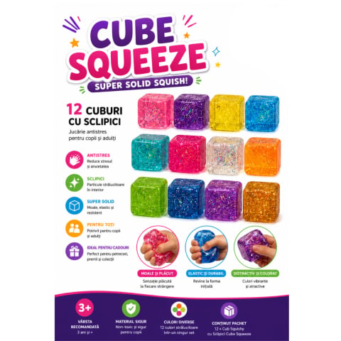 Jucarii antistres - Cub Squishy cu Sclipici Nee Doh, 5 cm