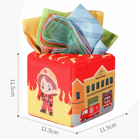 Cub textil bebelusi cu servetele senzoriale, moale si colorat, tematica pompieri [5]