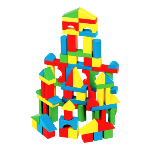 Cuburi constructie din lemn colorate, 100 buc., copii varsta 3-8 ani [1]