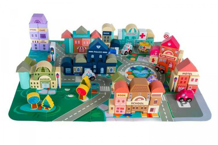 Set cuburi constructie din lemn pentru copii, 115 piese lemn. [4]
