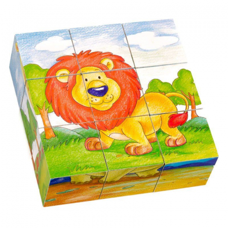 Cuburi din lemn animale salbatice, Puzzle 9 piese [1]