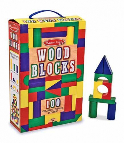 Jucării de stivuit, construit si sortat - Cuburi din lemn colorate Melissa and Doug 100