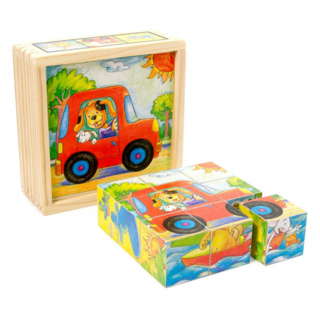 Jucării și Jocuri pentru copii - Cuburi din lemn, Masinute si Animale, Puzzle 9 piese