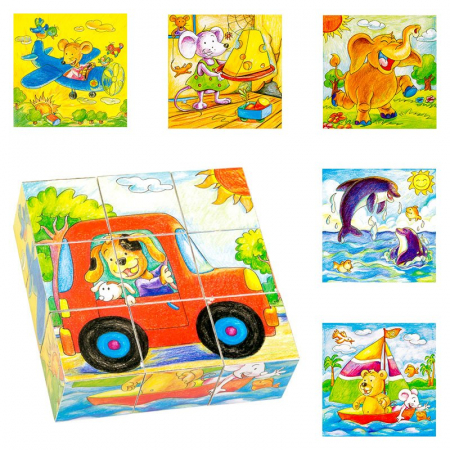 Cuburi din lemn, Masinute si Animale, Puzzle 9 piese [2]