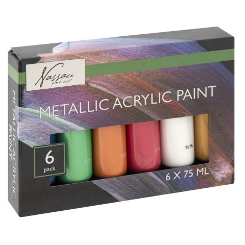 Acuarele, Tempera, Pensule si Blocuri de desen - Culori acrilice metalice Nassau fine Art 6x75ml tempera