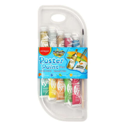 Rechizite Școlare - Culori tempera Keyroad, 10 culori x 10ml, culori metalizate, culori neon, KR972247