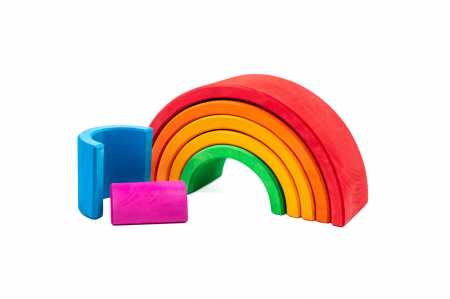 Jucării și Jocuri pentru copii - Curcubeu din lemn, 7 piese, 23 x 7 cm, varsta 1 - 3 ani, Baiat, Fata
