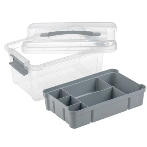 Casă, gradină și bricolaj - Cutie Organizator cu Raft Compartimentat Gri & Capac Transparent 29x19x14cm - 5L