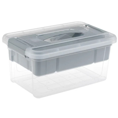 Cutie Organizator cu Raft Compartimentat Gri & Capac Transparent 29x19x14cm - 5L [2]