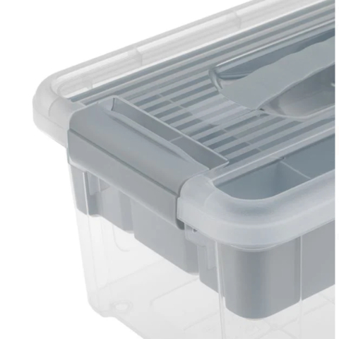 Cutie Organizator cu Raft Compartimentat Gri & Capac Transparent 29x19x14cm - 5L [5]