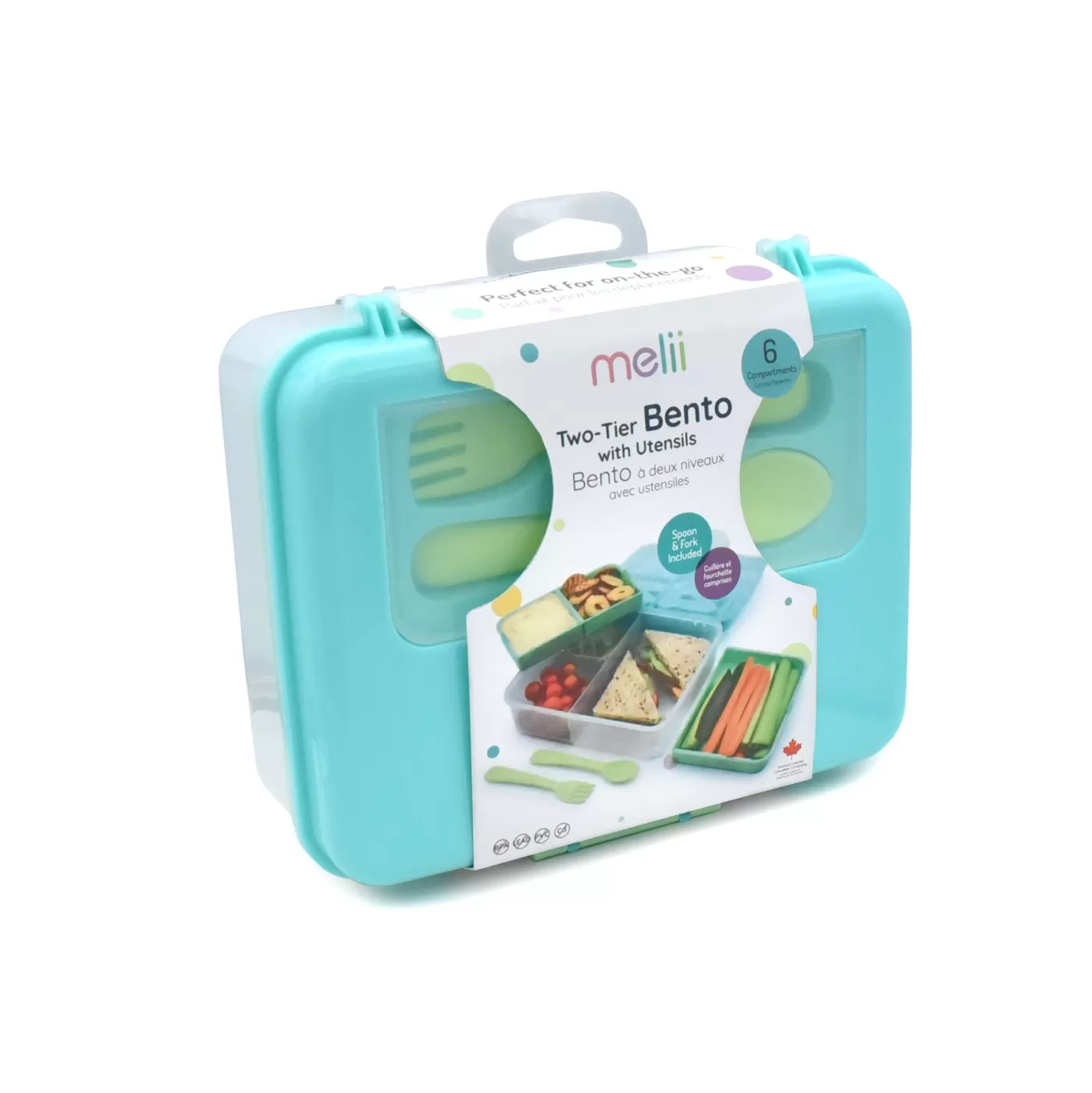 Rechizite Școlare - Cutie pranz, bento, 2 nivele, caserola cu tacamuri, blue mint lime, varsta de la 6 luni la +15 ani