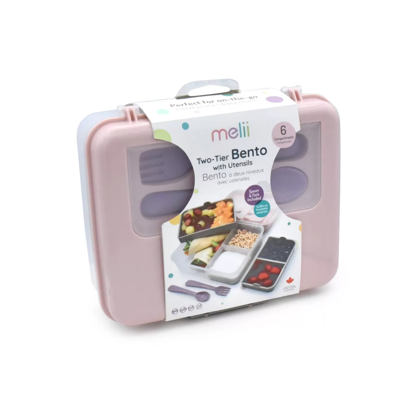 Rechizite Școlare - Cutie pranz bento, 2 nivele, caserola cu tacamuri, roz mov gri, varsta de la 6 luni la +15 ani