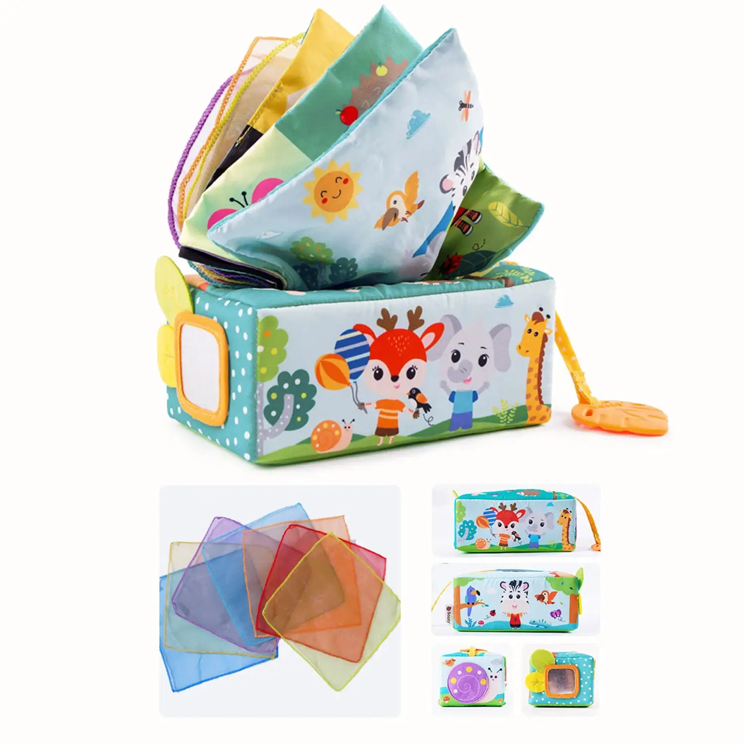 Jucării bebeluși - Jucarie Educativa si Senzoriala Bebe, Cutia cu Batiste si Servetele, 6 luni+