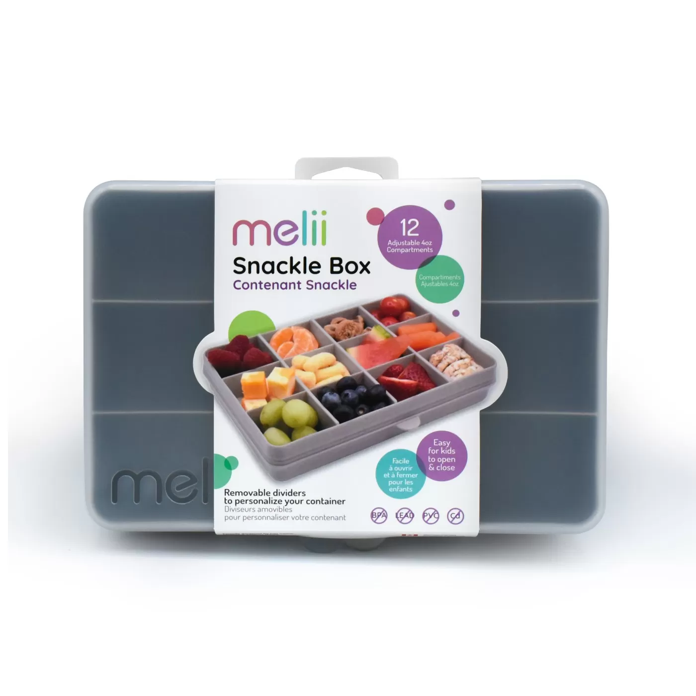 Diversificare si Ingrijire Bebe - Cutie snack, melii, grey, varsta de la 6 luni la 6 ani