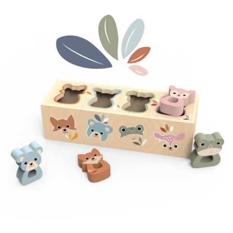 Jucării de stivuit, construit si sortat - Cutie sortatoare cu forme animale din lemn, Speedy Monkey pentru Baiat, Fata varsta 1 - 3, 3 - 6