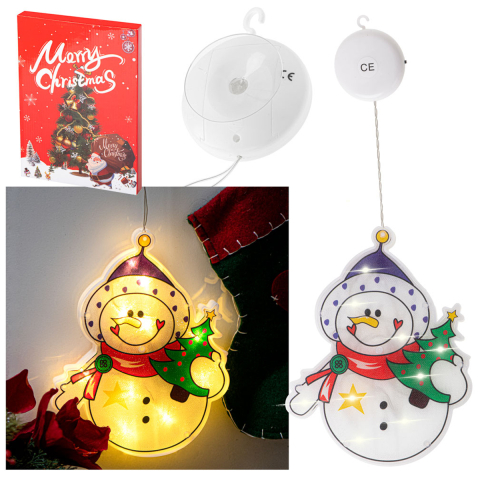 Instalatii de Craciun LED pentru Brad si Casa - Decoratiune Luminoasa LED de Craciun Om de Zapada cu Ventuza
