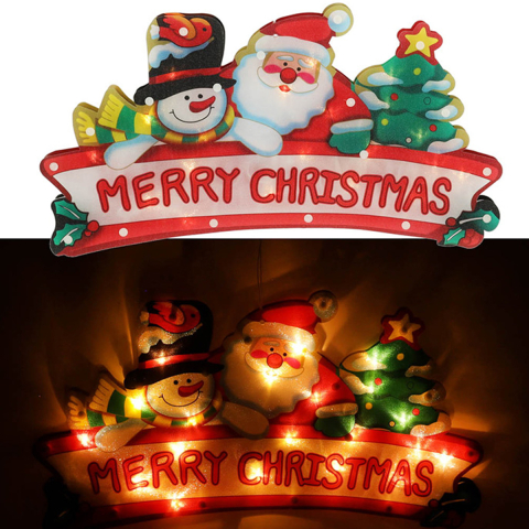 Instalatii de Craciun LED pentru Brad si Casa - Decoratiune Luminoasa LED Merry Christmas Mos Craciun cu Ventuza 45cm