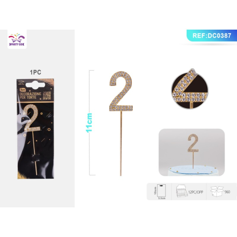 Cifre si Litere - Decoratiuni aniversare PartyGo cifra 2, 11cm, DC0387