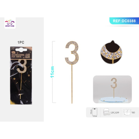 Cifre si Litere - Decoratiuni aniversare PartyGo cifra 3, 11cm, DC0388