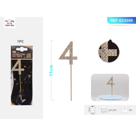 Cifre si Litere - Decoratiuni aniversare PartyGo cifra 4, 11cm, DC0389