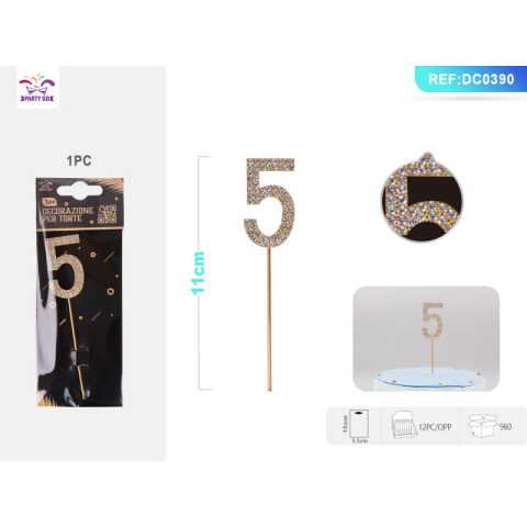 Cifre si Litere - Decoratiuni aniversare PartyGo cifra 5, 11cm, DC0390
