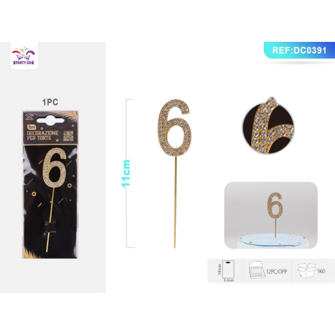 Cifre si Litere - Decoratiuni aniversare PartyGo cifra 6, 11cm, DC0391