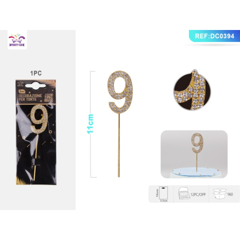 Cifre si Litere - Decoratiuni aniversare PartyGo cifra 9, 11cm, DC0394